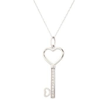 Forever Diamonds Diamond Heart on a Key Pendant in 14kt White Gold