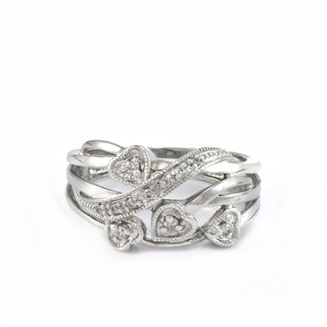 Forever Diamonds Diamond Hearts and Vines Ring in 14kt White Gold