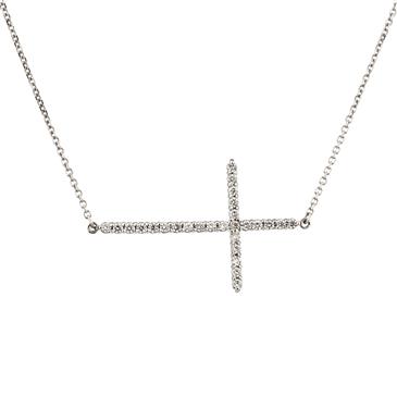 Forever Diamonds Sideways Diamond Cross in 14kt White Gold