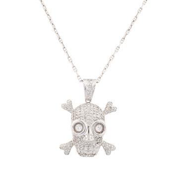 Forever Diamonds Diamond Skull and Crossbone Pendant in 14kt White Gold