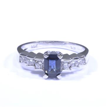 Forever Diamonds Emerald Cut Blue Sapphire Diamond 0.30ct TDW. 14kt White Gold Ring