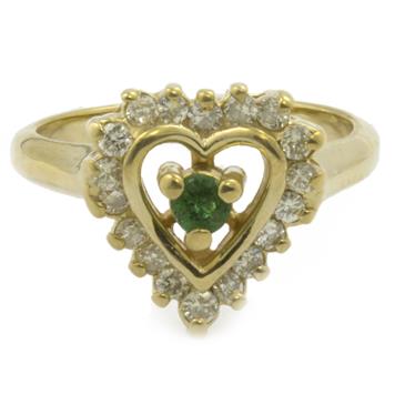 Forever Diamonds Emerald In a Diamond Heart Ring in 14kt Gold