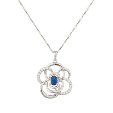 Forever Diamonds Fancy Blue and White Sapphire Pendant in Sterling Silver