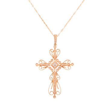 Forever Diamonds Fancy Diamond Cross in 14kt Rose Gold