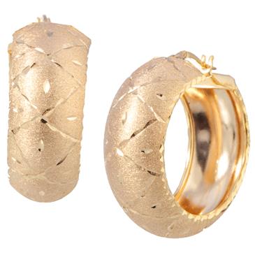 Forever Diamonds Fancy Puffy Hoop Earrings in 14kt Gold