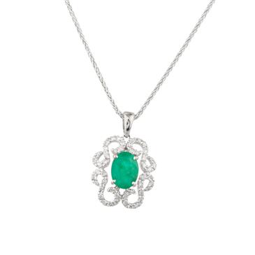 Forever Diamonds Filigree Emerald Diamond Pendant in 14kt White Gold
