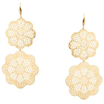 Forever Diamonds Filigree Snowflake Dangling Earrings in 14kt Gold