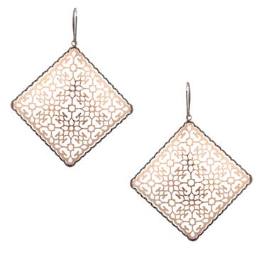 Forever Diamonds Filigree Style Earrings in 14kt Black and Rose Gold