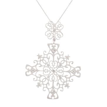 Forever Diamonds Filligree Design Diamond Pendant in 14kt White Gold