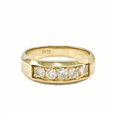 Forever Diamonds Five Stone Men's Diamond Wedding Band in 14kt Yellow Gold