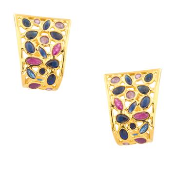 Forever Diamonds Gemstone "J" Shape Earrings in 18kt Gold