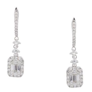 Forever Diamonds Halo Style Diamond Drop Earrings in 18kt White Gold