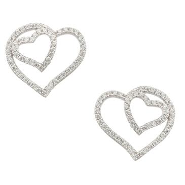 Forever Diamonds Heart in a Heart Earrings in Sterling Silver