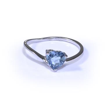 Forever Diamonds Heart Shape Blue Topaz Ring in 10kt White Gold