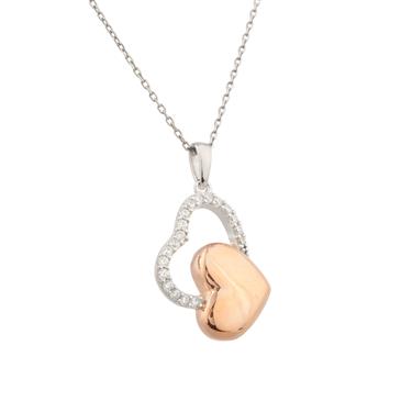 Forever Diamonds Joined Rose Hearts Pendant in Sterling Silver