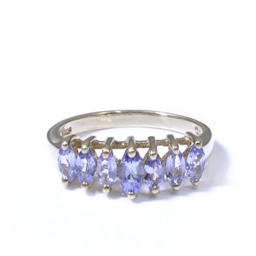 Forever Diamonds Marquise Cut 7 Stone Tanzanite 10kt Gold Ring
