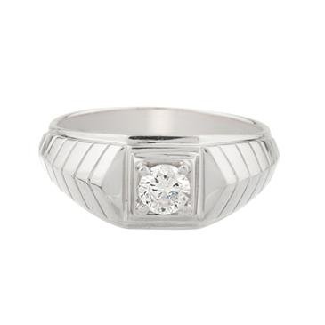 Forever Diamonds Men's Solitaire Diamond Ring in 14kt White Gold 