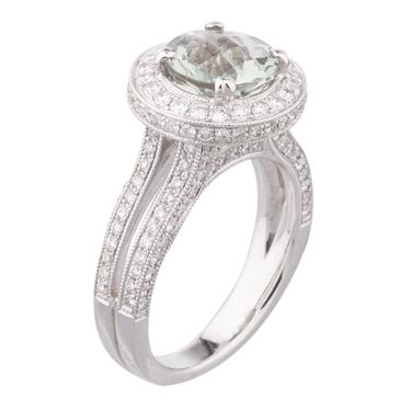 Forever Diamonds Natural Green Amethyst Diamond Ring in 18kt White Gold