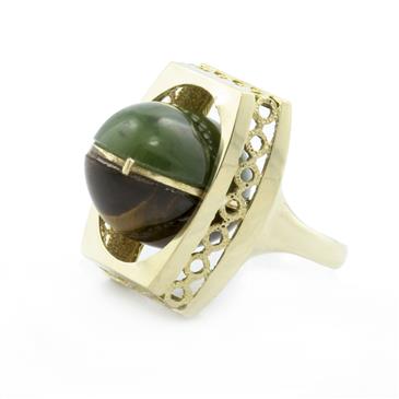 Forever Diamonds Natural Jade and Cat's Eye Flip Ring in 14kt Gold