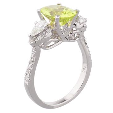 Forever Diamonds Natural Peridot Diamond Ring in 18kt White Gold