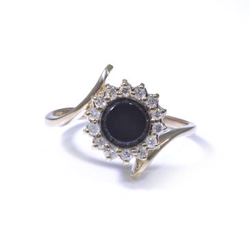 Forever Diamonds Halo Style Diamond and Onyx Ring in 14kt Gold 