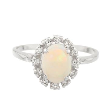 Forever Diamonds Opal Diamond Halo Ring in 14kt White Gold