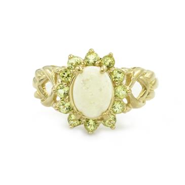 Forever Diamonds Opal in Peridot Halo Ring in 14kt Gold
