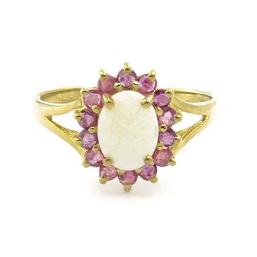 Forever Diamonds Opal Ruby Halo Ring in 14kt Gold