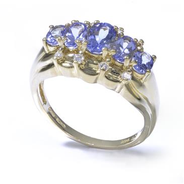 Forever Diamonds Oval Cut 5 Stone Tanzanite Diamond 14kt Gold Ring