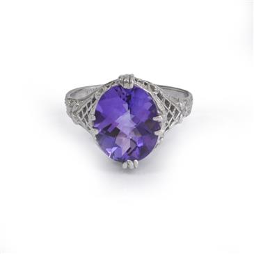 Forever Diamonds Antique Amethyst Ring in 14kt White Gold 