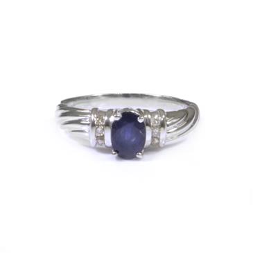 Forever Diamonds Blue Sapphire Accent Diamond Ring in 14kt White Gold