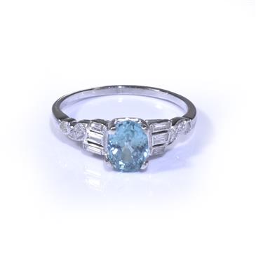 Forever Diamonds Natural Blue Topaz Antique Diamond Ring in Platinum