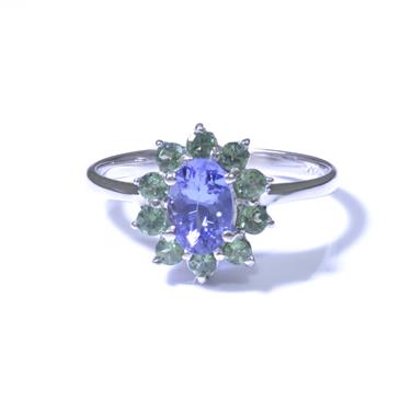 Forever Diamonds Oval Cut Tanzanite in Peridot Flower Halo 14kt White Gold Ring