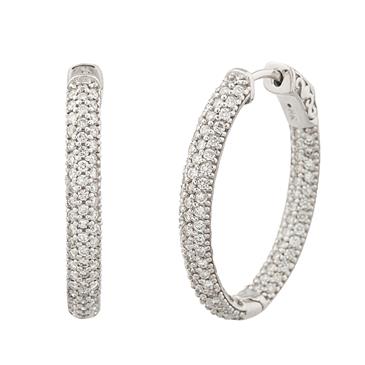 Forever Diamonds Oval Diamond In and Out Hoop Earrings in 14kt White Gold