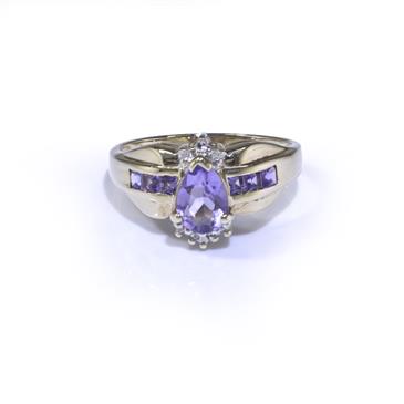 Forever Diamonds Pear and Square Cut Amethyst in 10kt Gold Ring
