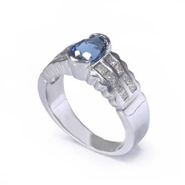 Forever Diamonds Natural London Blue Topaz Diamond Ring in 14kt White Gold