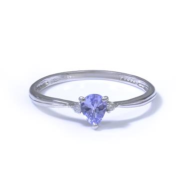 Forever Diamonds Pear Shape Tanzanite Accent Diamonds Platinum Promise Ring
