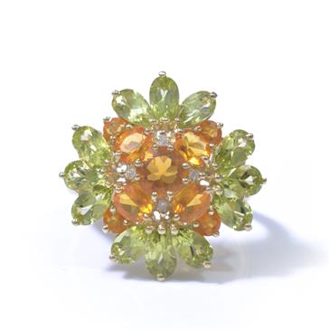 Forever Diamonds Peridot and Citrine Flower 14kt Gold Ring