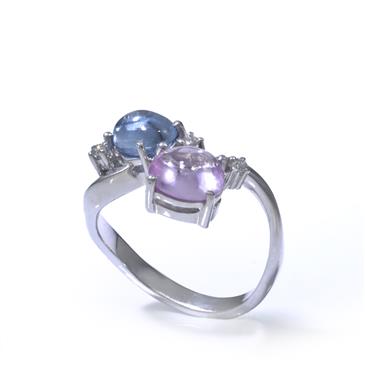 Forever Diamonds Cabochon Gemstone Ring in 18kt White Gold 