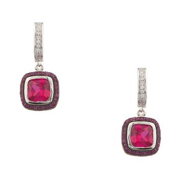 Forever Diamonds Pink Colored Stone Drop Earrings in Sterling Silver