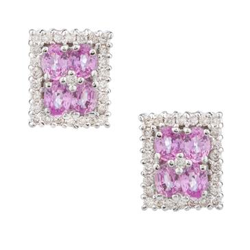 Forever Diamonds Pink Sapphire Diamond Earrings in 14kt White Gold