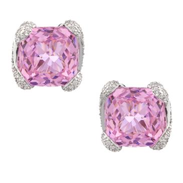 Forever Diamonds Pink Topaz DIamond Earrings in 18kt White Gold