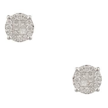 Forever Diamonds Princess Cut Diamond Cluster Earrings in 14kt White Gold