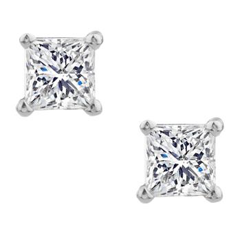 Forever Diamonds Princess Cut Diamond Stud Earrings in 14kt White Gold