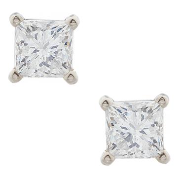 Forever Diamonds Princess Cut Diamond Studs in 14kt White Gold