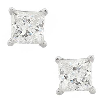 Forever Diamonds Princess Cut Diamond Studs In 14kt White Gold