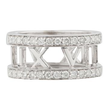 Forever Diamonds Roman Numeral Diamond Wedding Band in 14kt White Gold