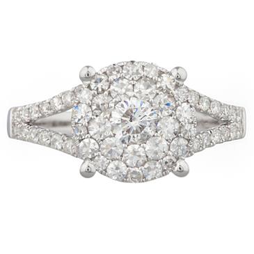 Forever Diamonds Round Diamond Cluster Engagement Ring in 14kt White Gold