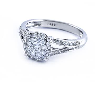 Forever Diamonds Round Diamond Cluster Engagement Ring in 14kt White Gold