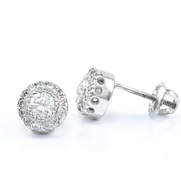 Forever Diamonds Round Vintage Halo Style Diamond Stud Earrings